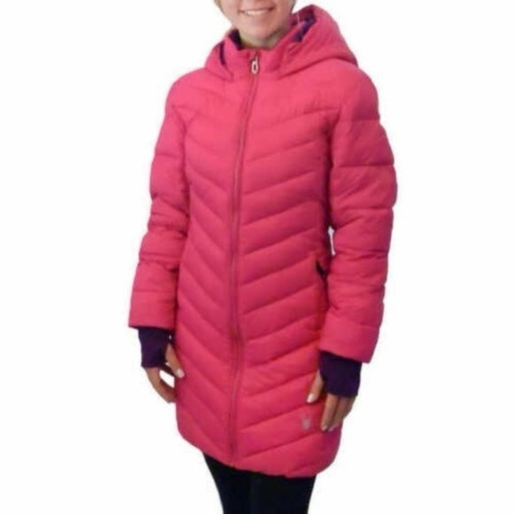 Spyder Girls Pink Puffer Jacket Size 10/12 Hooded Winter Ski Coat - Picture 5 of 5